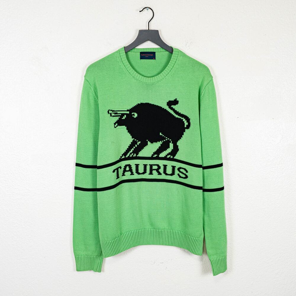 GYLES & GEORGE Taurus Sweater Black Green cotton knit size Medium